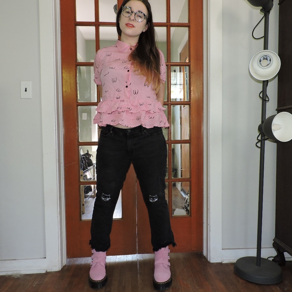 Cute Black Kitty Embroidered Gap Jeans
